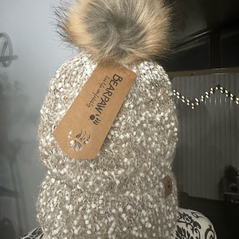 BearPaw Kids Taupe & Cream Pom Knit Hat